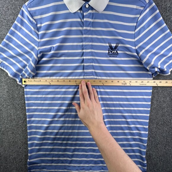 Ralph Lauren RLX Short Sleeve Polo Blue White Striped Medium VALHALLA 2014 - Picture 4 of 11
